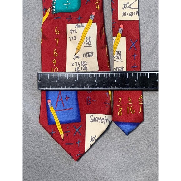 Save the Children Collection Math Themed Silk Tie Red Educational Geometry Desig - Picture 2 of 5